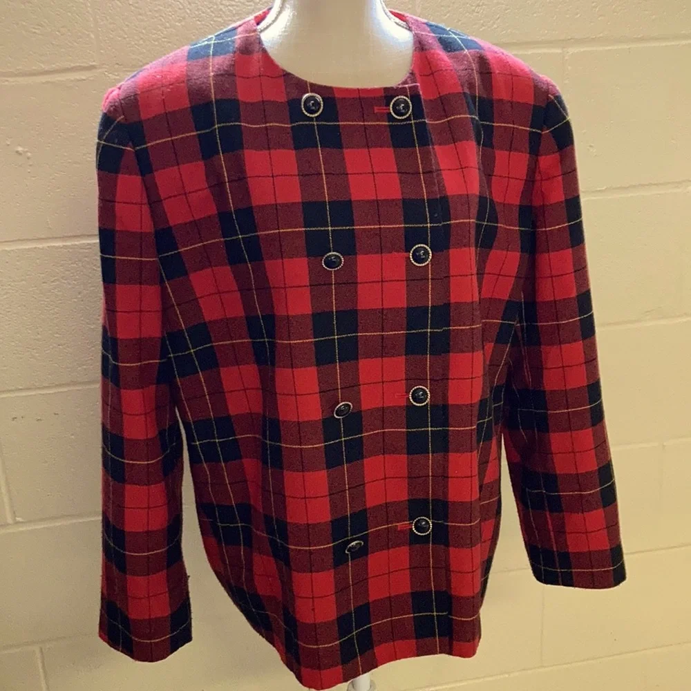 Vintage Maggie Barnes Red Plaid Jacket - Picture 1 of 8
